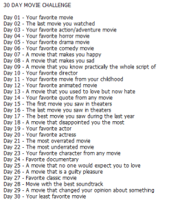 The '30 Day Movie Challenge' List